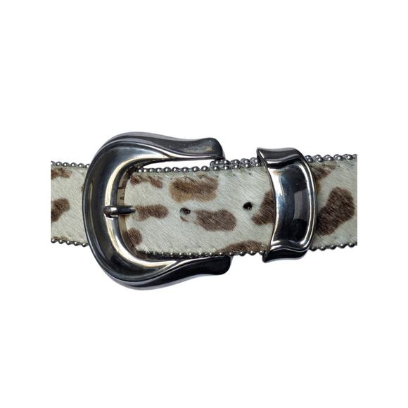 Vintage BB Simon Animal Print Calf Pony Hair Belt Sz XL Western Beige Tan Silver main image 9
